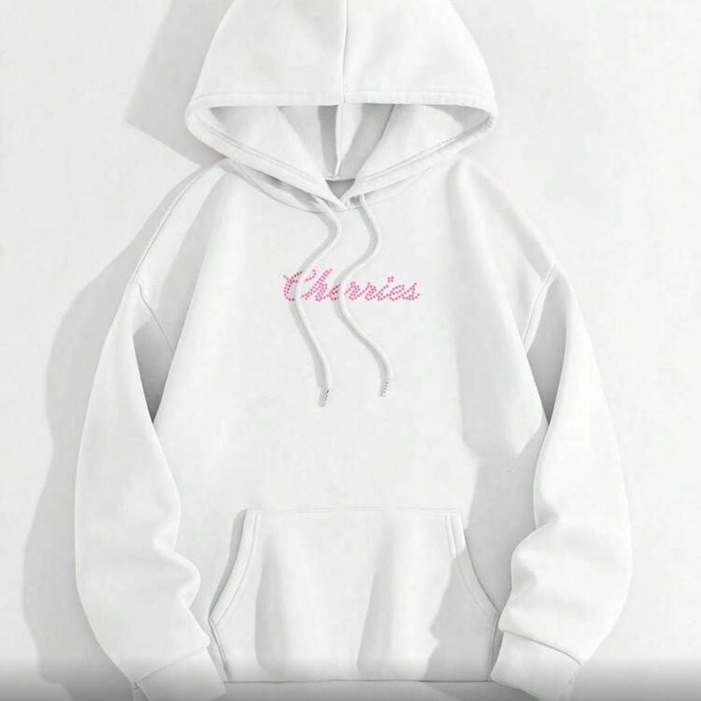 White Hoodie With Pink Embroidery